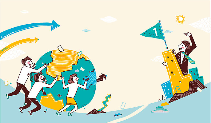 전신 1 여자 남자 화살표 일러스트 비즈니스 협력 함께함 사람 여러명 성인 건물 달리기 태양 지구본 글로벌비즈니스 깃발 우승 도움 비즈니스맨 비즈니스우먼 굴리기 성인만 국내일러스트 AI파일 자연요소 건축물 다수 컨셉 모션 글로벌 최고 직장인 파일형식 벡터