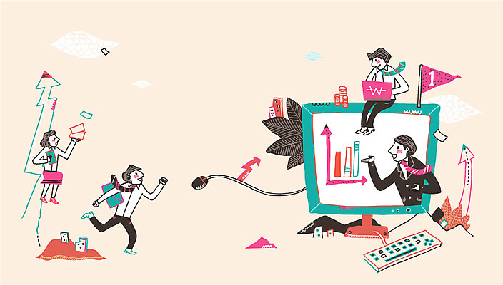 여자 남자 화살표 인터넷 일러스트 회사 비즈니스 그래프 협력 함께함 사람 여러명 성인 컴퓨터 마우스 도움 비즈니스맨 비즈니스우먼 작업실 표 검사_조사 성인만 국내일러스트 AI파일 다수 컨셉 전자제품 컴퓨터용품 직장인 파일형식 벡터