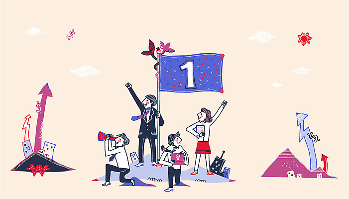 전신 1 여자 남자 화살표 일러스트 비즈니스 협력 함께함 사람 여러명 성인 건물 컴퓨터 태양 망원경 깃발 우승 도움 비즈니스맨 비즈니스우먼 성인만 국내일러스트 AI파일 자연요소 건축물 다수 컨셉 전자제품 최고 직장인 파일형식 벡터