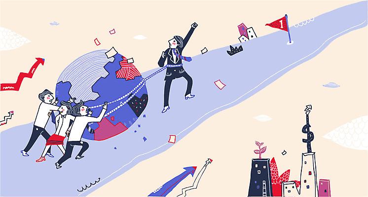 1 여자 남자 화살표 길 줄 일러스트 비즈니스 협력 함께함 사람 여러명 성인 건물 지구본 글로벌비즈니스 도움 비즈니스맨 비즈니스우먼 리더 성인만 국내일러스트 AI파일 건축물 다수 컨셉 글로벌 직장인 파일형식 벡터