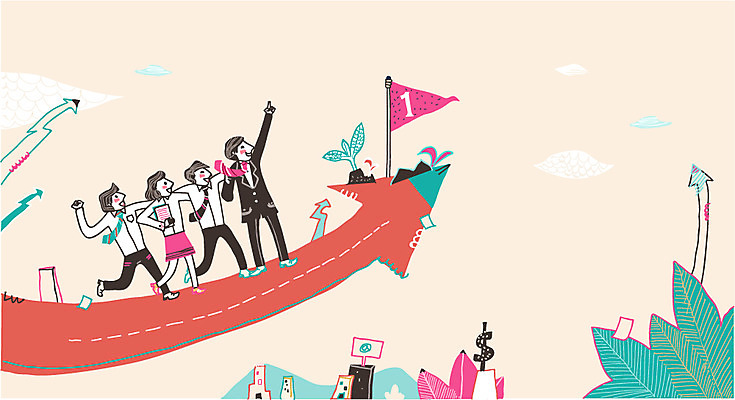 전신 1 여자 남자 화살표 일러스트 비즈니스 협력 함께함 서기 사람 여러명 성인 건물 깃발 도움 비즈니스맨 비즈니스우먼 성인만 국내일러스트 AI파일 건축물 다수 컨셉 모션 직장인 파일형식 벡터