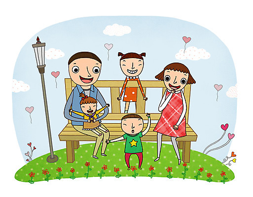 전신 PSD 공원 여자 남자 꽃 딸 행복 아들 어린이 가로등 벤치 일러스트 가족 엄마 함께함 사람 앉기 소녀 소년 여러명 성인 야외 화목 하트 아기 아빠 즐거움 다자녀 국내일러스트 모양 식물 공공시설 감정 다수 컨셉 의자 관계 모션 자녀 파일형식