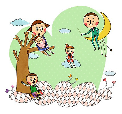 전신 PSD 나무 구름 여자 남자 딸 행복 아들 어린이 악기 연주 일러스트 가족 안기 엄마 함께함 사람 앉기 소녀 소년 여러명 성인 화목 달 하트 아기 아빠 피리 다자녀 실로폰 지휘 국내일러스트 자연요소 모양 식물 감정 음악 다수 컨셉 관계 모션 타악기 자녀 목관악기 파일형식