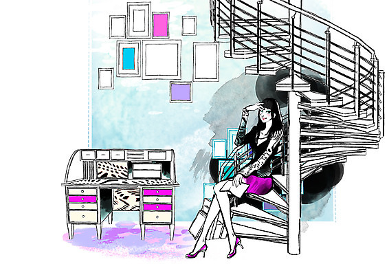 전신 PSD 우먼라이프 라이프스타일 여자 액자 일러스트 실내 한명 사람 앉기 성인 계단 순환 화장대 여자만 여자한명만 성인여자만 성인만 국내일러스트 1 가구 모션 내부 생활 파일형식