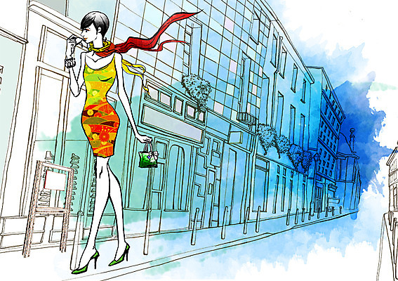 전신 PSD 우먼라이프 라이프스타일 원피스 여자 구두 일러스트 날리기 짧은머리 거리 한명 들기 사람 성인 야외 걷기 목도리 여자만 여자한명만 성인여자만 성인만 국내일러스트 1 헤어스타일 잡화 옷 신발 모션 생활 파일형식