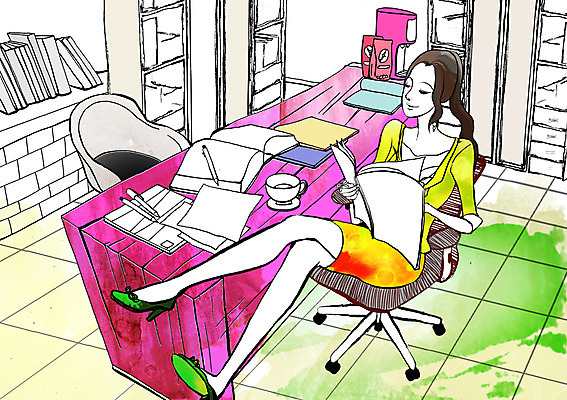 전신 PSD 우먼라이프 라이프스타일 여자 여유 일러스트 탁자 실내 한명 미소 사람 앉기 성인 컵 사무실 독서 잡지 여자만 여자한명만 성인여자만 성인만 국내일러스트 1 식기 감정 가구 비즈니스 모션 표정 내부 생활 간행물 파일형식