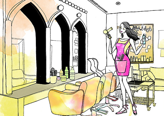 전신 PSD 우먼라이프 라이프스타일 여자 의자 일러스트 실내 한명 서기 사람 성인 거울 미용실 드라이어 미용사 스프레이 여자만 여자한명만 성인여자만 성인만 트롤리 국내일러스트 직업 1 가구 모션 내부 생활 수레 미용용품 뷰티샵 파일형식