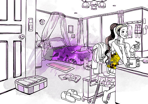 PSD 우먼라이프 라이프스타일 긴머리 여자 여유 의자 일러스트 실내 한명 미소 사람 앉기 상반신 성인 문 침대 피부 화장대 원룸 여자만 여자한명만 성인여자만 성인만 국내일러스트 1 헤어스타일 감정 가구 모션 표정 내부 생활 신체부위 파일형식