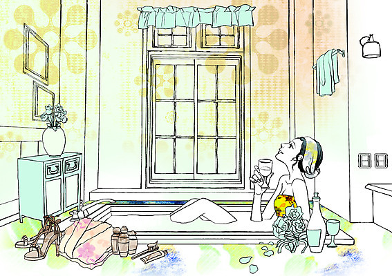 PSD 우먼라이프 라이프스타일 여자 구두 일러스트 창문 욕조 실내 한명 사람 앉기 상반신 성인 위생용품 와인 가운 목욕가운 반신욕 여자만 여자한명만 성인여자만 성인만 국내일러스트 1 옷 생활용품 신발 모션 주류 내부 생활 목욕 파일형식