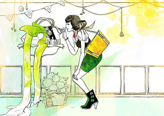 전신 PSD 우먼라이프 라이프스타일 여자 리본 구두 가방 일러스트 조명 실내 한명 서기 사람 성인 쇼핑 핸드백 백화점 여자만 여자한명만 성인여자만 성인만 국내일러스트 1 잡화 신발 모션 내부 생활 상점 파일형식