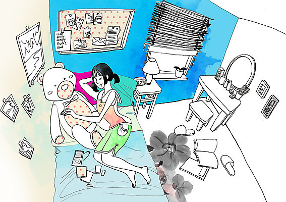 전신 PSD 우먼라이프 라이프스타일 여자 여유 일러스트 창문 슬리퍼 실내 한명 사람 성인 눕기 곰인형 침대 잡지 화장대 원룸 여자만 여자한명만 성인여자만 성인만 국내일러스트 1 감정 인형 가구 신발 모션 내부 생활 간행물 파일형식