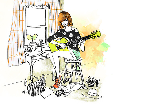 전신 PSD 모자 우먼라이프 라이프스타일 여자 여유 구두 연주 의자 가방 일러스트 노래 창문 실내 한명 사람 앉기 성인 기타 커튼 창가 여자만 여자한명만 성인여자만 성인만 국내일러스트 1 잡화 감정 음악 가구 신발 모션 현악기 내부 생활 파일형식