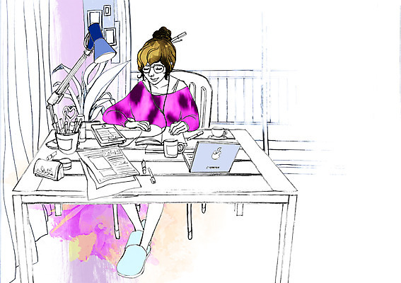 전신 PSD 우먼라이프 라이프스타일 여자 여유 이어폰 일러스트 탁자 조명 실내 한명 사람 앉기 성인 책 독서 음악감상 여자만 여자한명만 성인여자만 성인만 국내일러스트 1 감정 음향기기 가구 모션 내부 생활 감상 파일형식