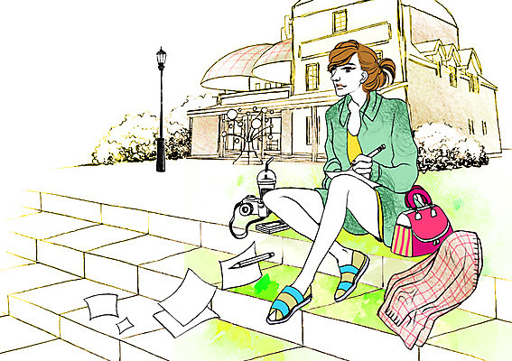 전신 PSD 우먼라이프 라이프스타일 응시 여자 종이 가방 일러스트 거리 미술 한명 사람 앉기 풍경 성인 야외 연필 볼펜 카메라 계단 여자만 여자한명만 성인여자만 성인만 국내일러스트 1 시선 잡화 모션 문화예술 학용품 생활 전자제품 필기구 펜 파일형식