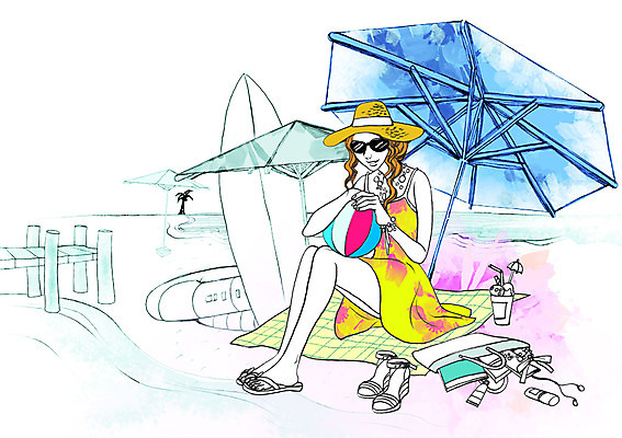 전신 PSD 모자 우먼라이프 라이프스타일 계절 여자 구두 가방 일러스트 한명 사람 앉기 성인 야외 여름 선글라스 파라솔 보드 비치볼 돗자리 여자만 여자한명만 성인여자만 성인만 국내일러스트 1 잡화 안경 스포츠 신발 공 모션 바캉스용품 생활 파일형식