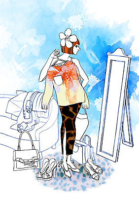 전신 PSD 우먼라이프 라이프스타일 옷 여자 구두 일러스트 출입구 실내 한명 서기 사람 성인 핸드백 하이힐 외출 전신거울 여자만 여자한명만 성인여자만 성인만 국내일러스트 1 신발 가방 모션 내부 생활 거울 여성화 파일형식