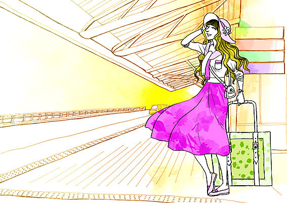 전신 PSD 모자 우먼라이프 라이프스타일 여자 여행 가방 일러스트 한명 서기 웃음 사람 성인 캐리어 당기기 여자만 여자한명만 성인여자만 성인만 국내일러스트 1 잡화 모션 표정 생활 여행가방 파일형식