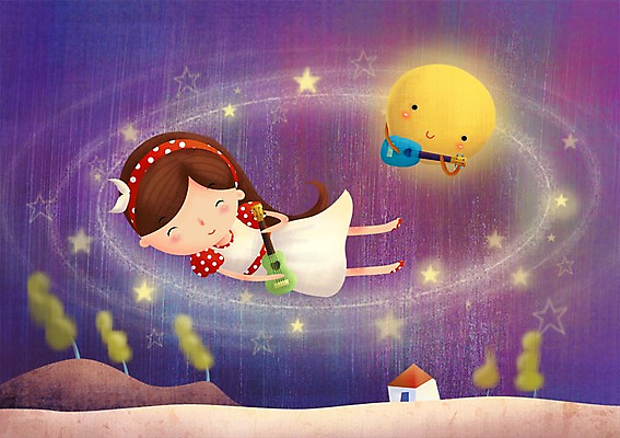 PSD 나무 긴머리 여자 별 어린이 악기 음악 연주 일러스트 상상 주택 한명 사람 소녀 야외 달 기타 머리띠 야간 순수 어린이상상 여자만 여자한명만 어린이만 소녀만 소녀한명만 동심 국내일러스트 자연요소 식물 1 헤어스타일 컨셉 장신구 현악기 문화예술 건물 파일형식