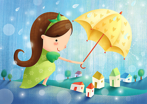 PSD 나무 긴머리 여자 어린이 일러스트 우산 상상 주택 한명 들기 사람 소녀 야외 빛 마을 머리띠 비 빗방울 순수 어린이상상 여자만 여자한명만 어린이만 소녀만 소녀한명만 동심 국내일러스트 자연요소 식물 1 헤어스타일 컨셉 장신구 모션 날씨 건물 비_날씨 파일형식