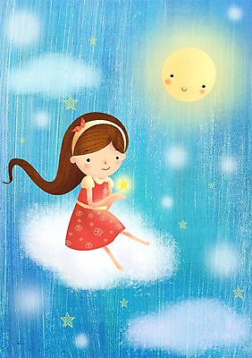 PSD 구름 긴머리 여자 별 어린이 일러스트 상상 하늘 한명 사람 앉기 소녀 야외 달 머리띠 야간 순수 어린이상상 여자만 여자한명만 어린이만 소녀만 소녀한명만 동심 국내일러스트 자연요소 1 헤어스타일 컨셉 장신구 모션 파일형식