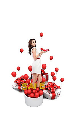 PSD 외국인 편집 편집이미지 여자 구두 백그라운드 선물 한명 사람 이벤트 그래픽 쇼핑 3D 세일 풍선 여자만 여자한명만 편집3D 1 신발 인종 디지털합성 파일형식