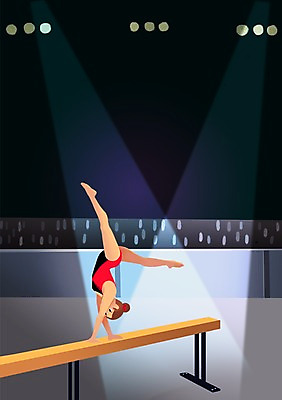 PSD 여자 스포츠 포즈 일러스트 운동선수 실내 한명 사람 경기 경기장 물구나무 체조선수 열정 체조 아시안게임 도마체조 여자만 여자한명만 국내일러스트 1 감정 스포츠시설 모션 내부 운동 파일형식