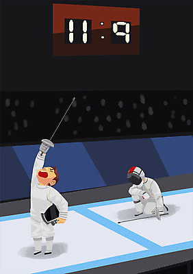 전신 PSD 남자 스포츠 일러스트 운동선수 실내 서기 사람 앉기 경기 두명 경기장 우승 칼 헬멧 보호장비 열정 펜싱 아시안게임 펜싱선수 점수판 국내일러스트 감정 스포츠시설 모션 내부 장비 최고 파일형식