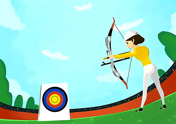 PSD 모자 여자 스포츠 일러스트 운동선수 서기 사람 경기 경기장 당기기 과녁판 활 열정 양궁 아시안게임 양궁선수 객석 여자만 양궁장 국내일러스트 잡화 감정 스포츠시설 모션 파일형식