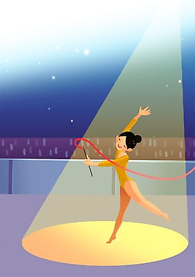 전신 PSD 여자 리본 스포츠 포즈 일러스트 조명 운동선수 실내 한명 서기 들기 사람 경기 경기장 체조선수 열정 리듬체조 체조 아시안게임 여자만 여자한명만 국내일러스트 1 감정 스포츠시설 모션 내부 운동 파일형식