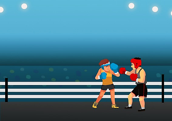 전신 PSD 남자 스포츠 일러스트 운동선수 실내 서기 사람 경기 두명 경기장 권투 글로브 권투글러브 권투선수 열정 아시안게임 남자만 국내일러스트 감정 스포츠시설 모션 내부 격투기 글러브 파일형식