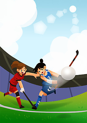 주간 전신 PSD 여자 스포츠 일러스트 공 운동선수 서기 사람 경기 야외 두명 경기장 열정 하키 아시안게임 하키채 하키선수 여자만 국내일러스트 자연요소 감정 스포츠시설 모션 구기 하키용품 파일형식