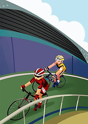 주간 전신 PSD 남자 스포츠 일러스트 운동선수 사람 경기 야외 두명 자전거 경기장 헬멧 사이클선수 열정 아시안게임 국내일러스트 자연요소 감정 스포츠시설 바이크 보호장비 파일형식