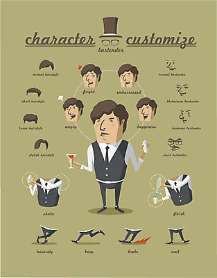 직업 캐릭터 헤어스타일 남자 포즈 스티커 유니폼 일러스트 직업캐릭터 표정 종류 한명 사람 세트 칵테일 선택 분석 바텐더 조립 남자만 남자한명만 일러캐릭터 AI파일 1 옷 컨셉 주류 파일형식 벡터