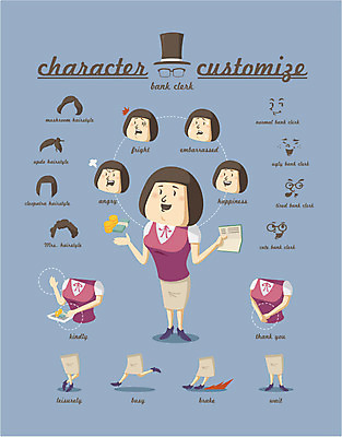 직업 캐릭터 헤어스타일 여자 포즈 스티커 유니폼 일러스트 직업캐릭터 표정 종류 한명 사람 세트 선택 분석 조립 은행원 여자만 여자한명만 일러캐릭터 AI파일 1 옷 컨셉 파일형식 벡터