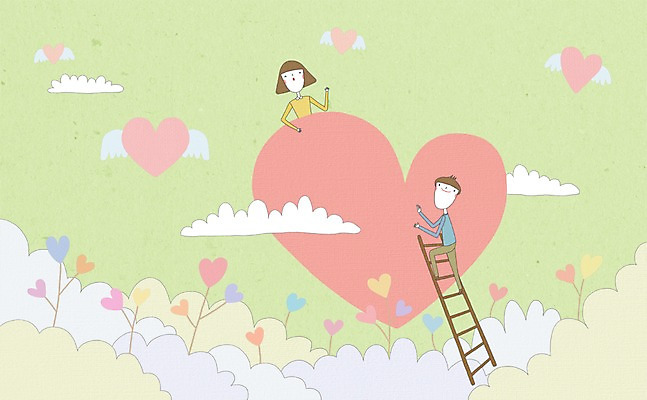 PSD 구름 커플 여자 남자 백그라운드 일러스트 사다리 사랑 사람 두명 하트 국내일러스트 자연요소 모양 감정 관계 도구 파일형식