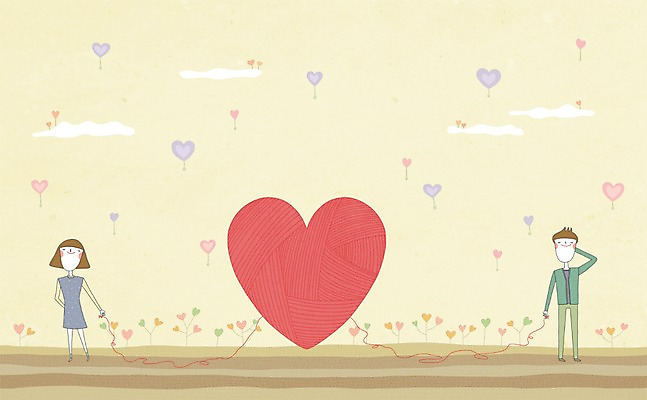PSD 커플 여자 남자 백그라운드 일러스트 사랑 사람 두명 하트 연결 실타래 국내일러스트 모양 감정 관계 파일형식