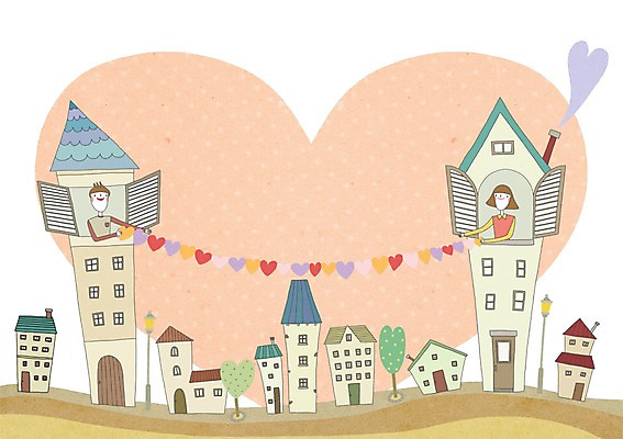 PSD 커플 여자 남자 백그라운드 일러스트 창문 주택 사랑 사람 두명 하트 연결 국내일러스트 모양 감정 관계 건물 파일형식