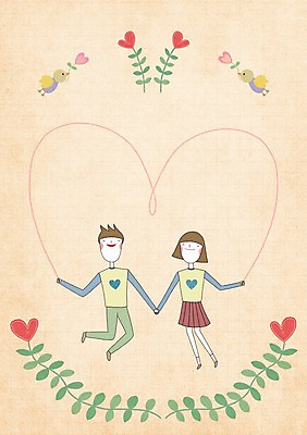 PSD 커플 여자 남자 백그라운드 일러스트 사랑 사람 두명 하트 줄넘기 국내일러스트 모양 감정 관계 운동 파일형식