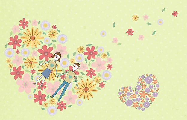 PSD 커플 여자 남자 꽃 백그라운드 일러스트 사랑 사람 두명 눕기 하트 국내일러스트 모양 식물 감정 관계 모션 파일형식