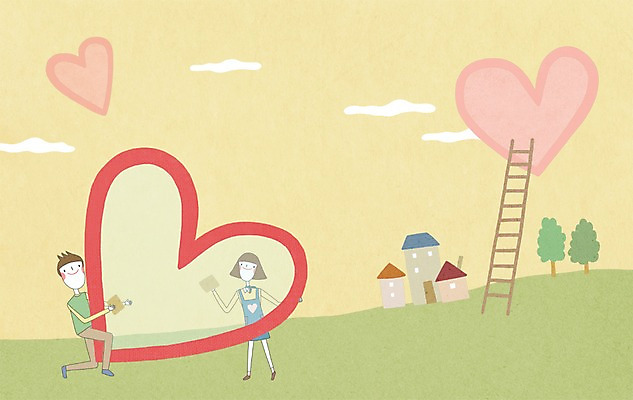 PSD 커플 여자 남자 백그라운드 일러스트 창문 사랑 사람 두명 하트 청소 국내일러스트 모양 감정 관계 파일형식