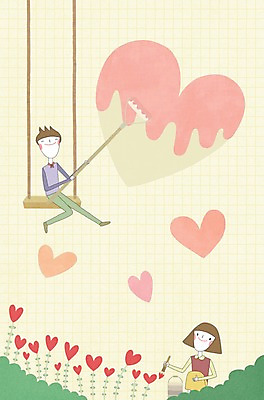 PSD 커플 여자 남자 백그라운드 일러스트 사랑 사람 두명 페인트 하트 색칠 롤러 국내일러스트 모양 감정 관계 파일형식