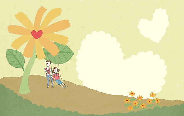 PSD 커플 여자 남자 꽃 백그라운드 일러스트 사랑 사람 두명 하트 그네 국내일러스트 모양 식물 감정 관계 파일형식