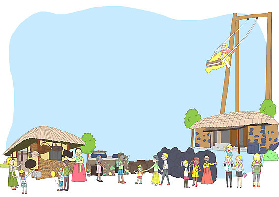 PSD 외국인 백인 한국문화 한국전통 여자 남자 여유 여행 흑인 일러스트 초가집 동양인 여러명 카메라 한국인 체험 군중 한복 그네 전통체험 국내일러스트 서양인 동양문화 전통 감정 다수 컨셉 한옥 한국 사람 인종 전자제품 전통의상 파일형식