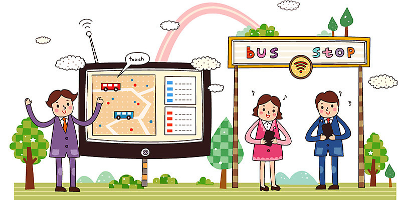 전신 여자 남자 인터넷 일러스트 통신 버스 정보기술 서기 성인 세명 스마트폰 정보 버스정류장 스마트 노선 편리함 소통 터치스크린 성인만 국내일러스트 AI파일 육상교통 컨셉 모션 대중교통 기술 사람 핸드폰 스마트기기 역 파일형식 벡터