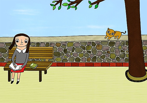 주간 전신 PSD 한마리 우먼라이프 라이프스타일 공원 여자 벤치 일러스트 한명 앉기 20대 성인 야외 책 담장 독서 고양이 청년만 성인만 국내일러스트 자연요소 1 공공시설 의자 포유류 모션 사람 청년 생활 반려동물 파일형식