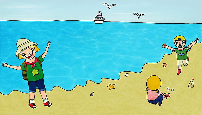 전신 PSD 서양인 백인 우먼라이프 라이프스타일 여자 남자 어린이 바다 여행 일러스트 서기 20대 성인 해변 세명 모래사장 만세 국내일러스트 외국인 모션 사람 청년 생활 파일형식