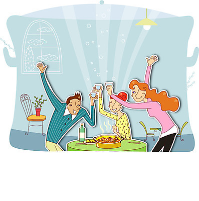 나무 여자 남자 행복 화분 여유 의자 일러스트 창문 탁자 조명 실내 사람 성인 세명 안주 탕 건배 소주 술자리 축배 소주잔 성인만 국내일러스트 AI파일 식물 감정 음식 가구 술잔 주류 내부 파일형식 벡터