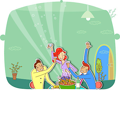 나무 여자 남자 행복 화분 여유 음식 일러스트 조명 실내 사람 성인 세명 문 안주 건배 소주 축배 소주잔 어묵탕 성인만 국내일러스트 AI파일 식물 감정 술잔 주류 내부 탕 파일형식 벡터