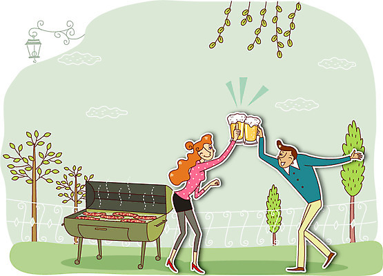 나무 커플 여자 남자 행복 여유 데이트 일러스트 조명 맥주 육류 사람 성인 야외 두명 울타리 발코니 바비큐 굽기 건배 축배 성인만 국내일러스트 AI파일 식물 감정 음식 식재료 관계 주류 담장 구이 파일형식 벡터