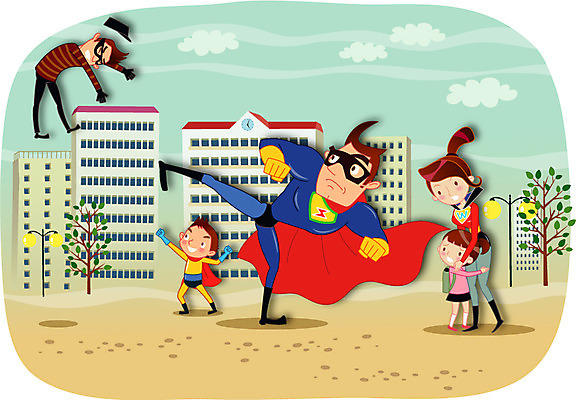 여자 남자 어린이 일러스트 가족 거리 사람 여러명 성인 건물 도움 보호 영웅 불량배 슈퍼히어로 국내일러스트 AI파일 건축물 다수 컨셉 관계 파일형식 벡터